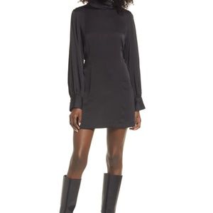 NWT Open Edit Open Back Long Sleeve Satin Minidress | XS